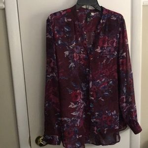Sheer blouse maroon florals